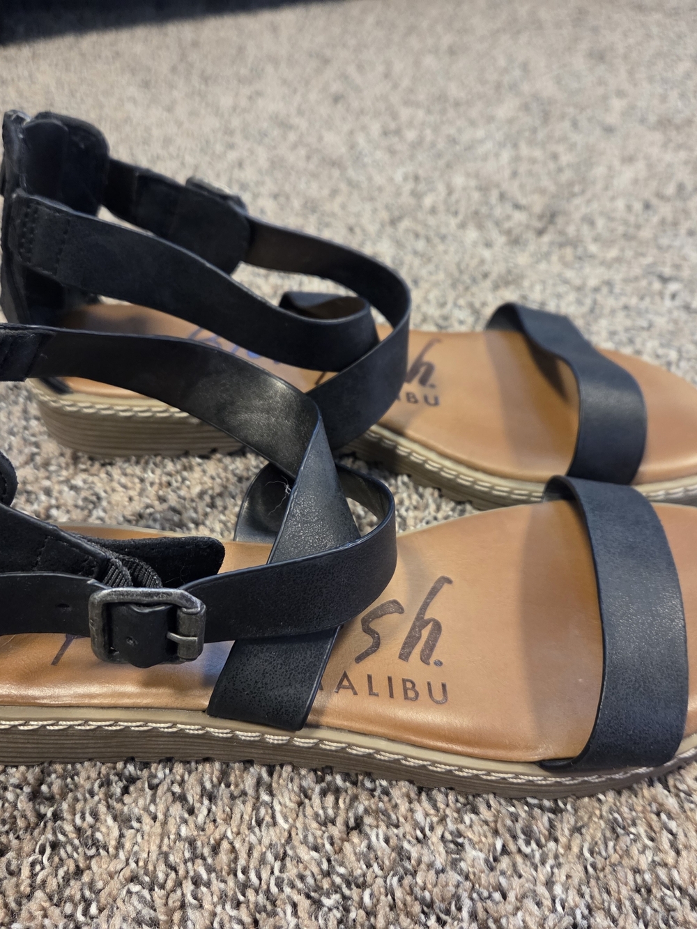Blowfish Sz 6.5 Malibu Black Strappy Flat Sandals